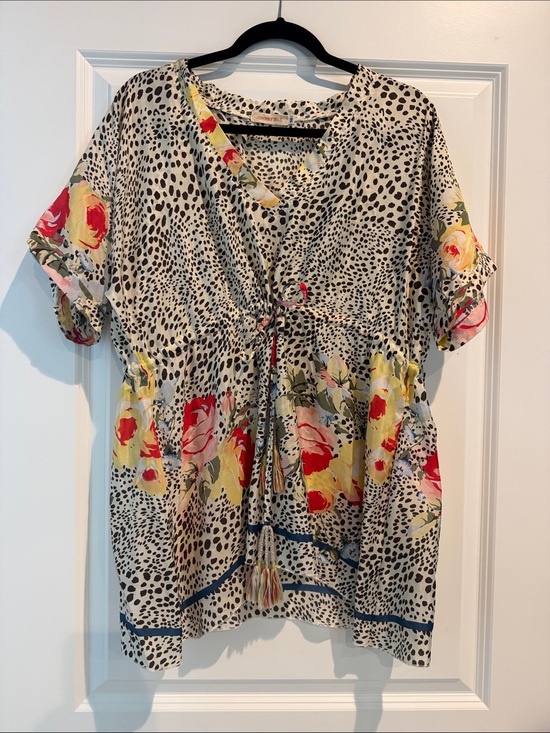 Johnny Was Tops - Johnny Was Cream Tunic with Red & Yellow Floral Accents